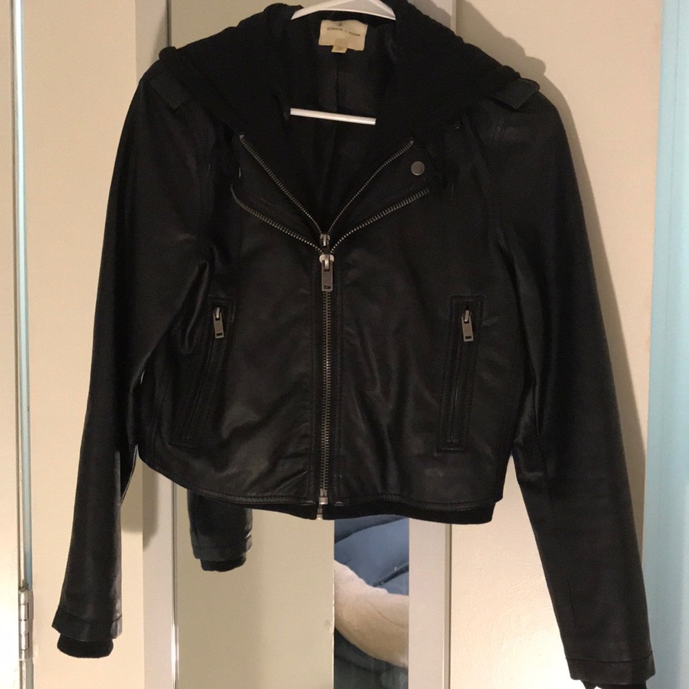 Silence + Noise Leather Hooded Jacket